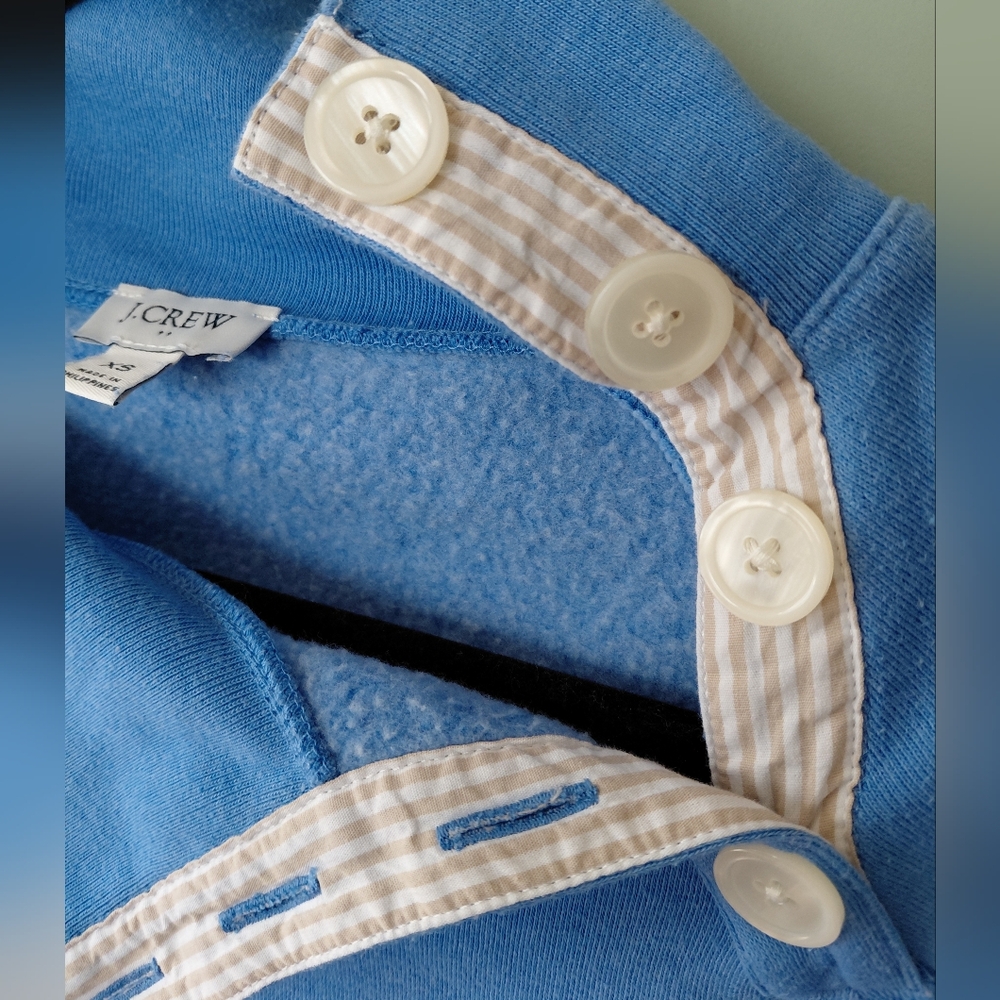 J. Crew Wide Button-Collar Pullover Sweatshirt in Cloudspun Fleece Blue - Picture 6 of 7